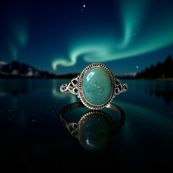 Minty Green Turquoise sterling Ring, 9 - Picture 2 of 6